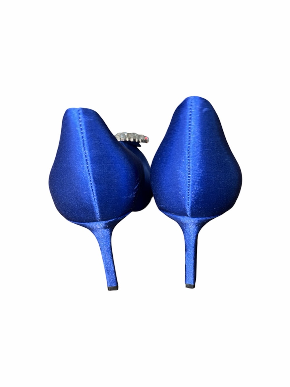 Mango MNG Blue Satin Crystal Buckle Pointed Toe Pumps Sz 37 - Picture 3 of 6
